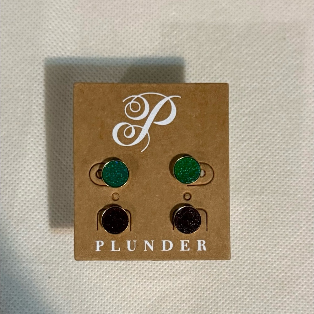 Plunder Duo Stud Earring Set in Green and Black Glitter